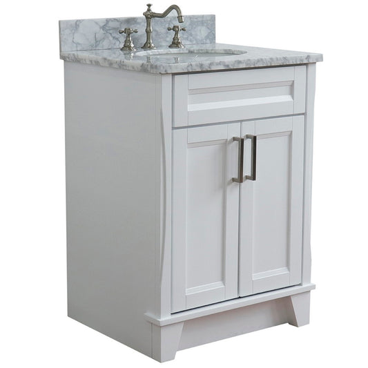 Bellaterra Home 25" White Single Sink Bathroom Vanity with White Carrara Marble and Oval Sink