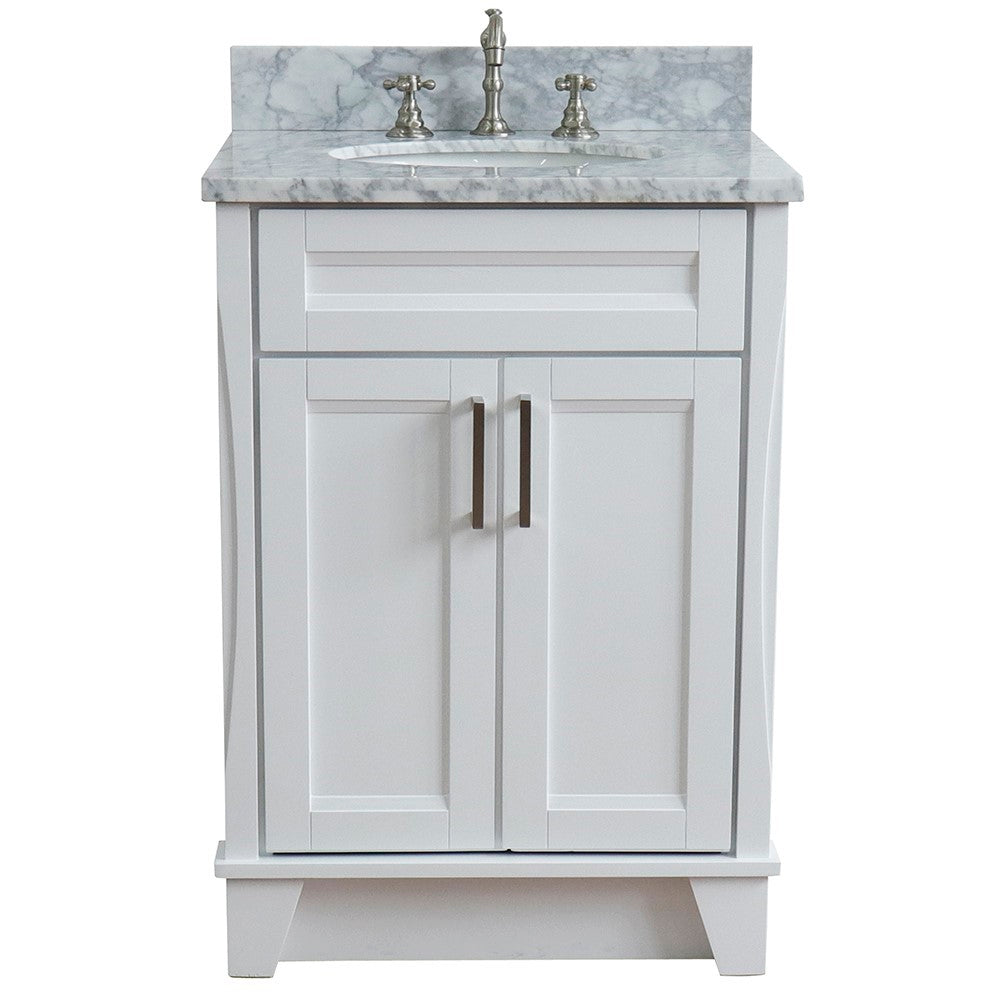 Bellaterra Home 25" White Single Sink Bathroom Vanity with White Carrara Marble and Oval Sink