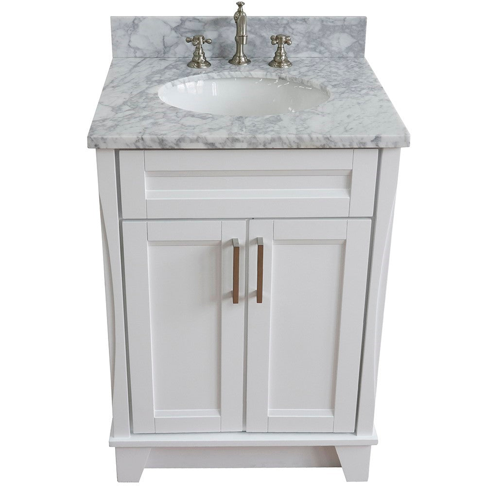 Bellaterra Home 25" White Single Sink Bathroom Vanity with White Carrara Marble and Oval Sink