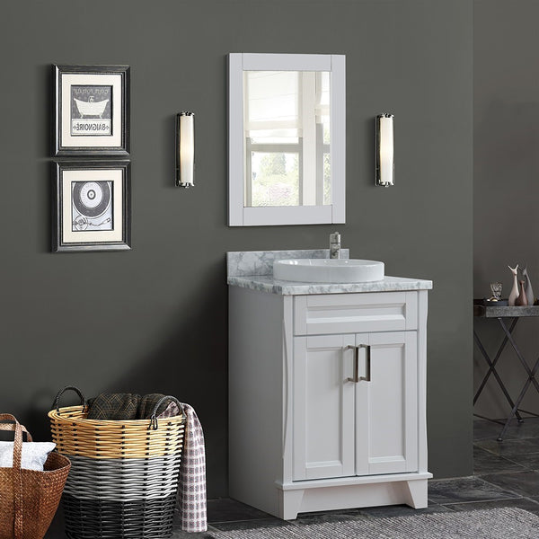 Bellaterra Home 25 White Single Sink Bathroom Vanity with White Carrara Marble and Round Sink