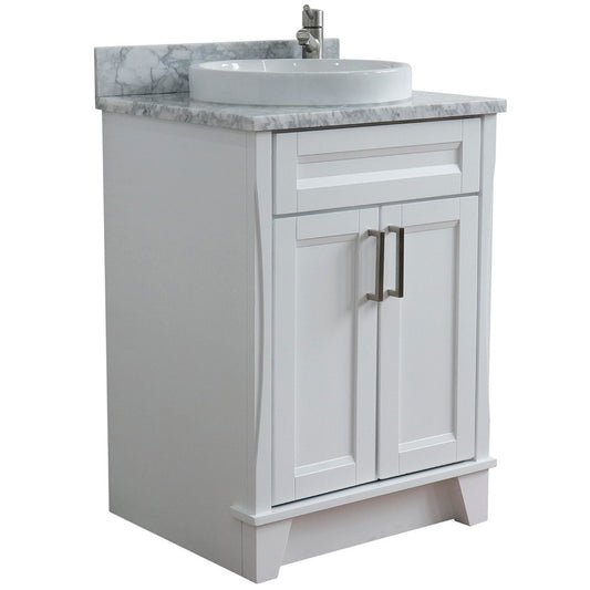 Bellaterra Home 25" White Single Sink Bathroom Vanity with White Carrara Marble and Round Sink