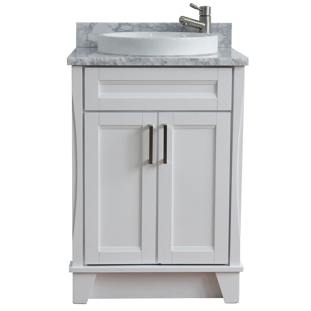 Bellaterra Home 25" White Single Sink Bathroom Vanity with White Carrara Marble and Round Sink