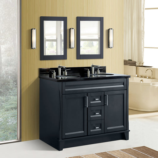 Bellaterra Home 49" Dark Gray Double Sink Bathroom Vanity with Black Galaxy Granite and Oval Sink