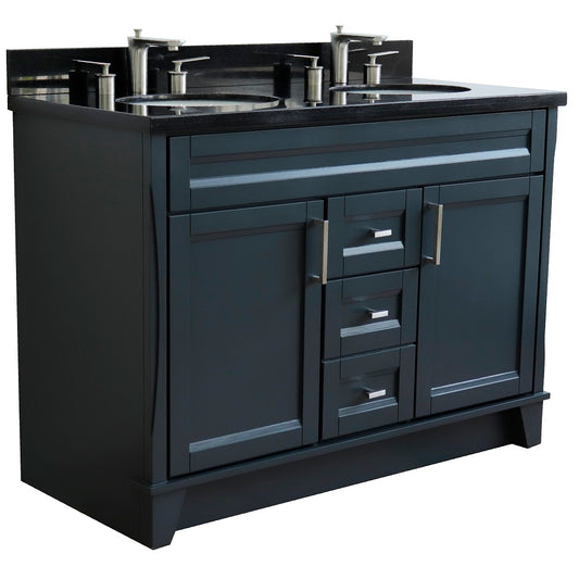 Bellaterra Home 49" Dark Gray Double Sink Bathroom Vanity with Black Galaxy Granite and Oval Sink