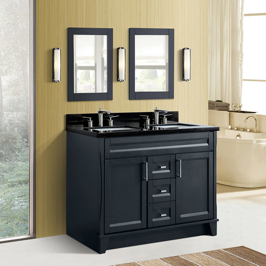 Bellaterra Home 49" Dark Gray Double Sink Bathroom Vanity with Black Galaxy Granite and Rectangle Sink