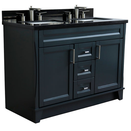 Bellaterra Home 49" Dark Gray Double Sink Bathroom Vanity with Black Galaxy Granite and Rectangle Sink