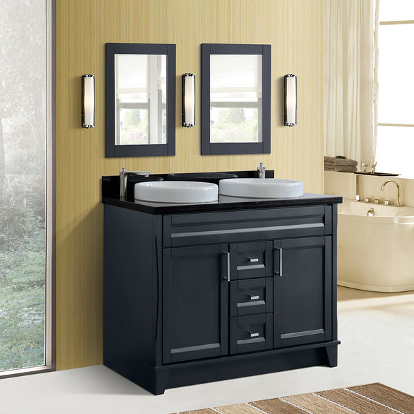 Bellaterra Home 49 Dark Gray Double Sink Bathroom Vanity with Black Galaxy Granite and Round Sink