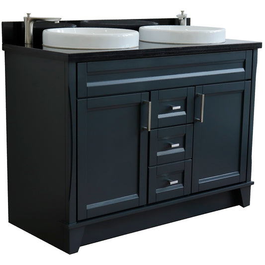 Bellaterra Home 49" Dark Gray Double Sink Bathroom Vanity with Black Galaxy Granite and Round Sink