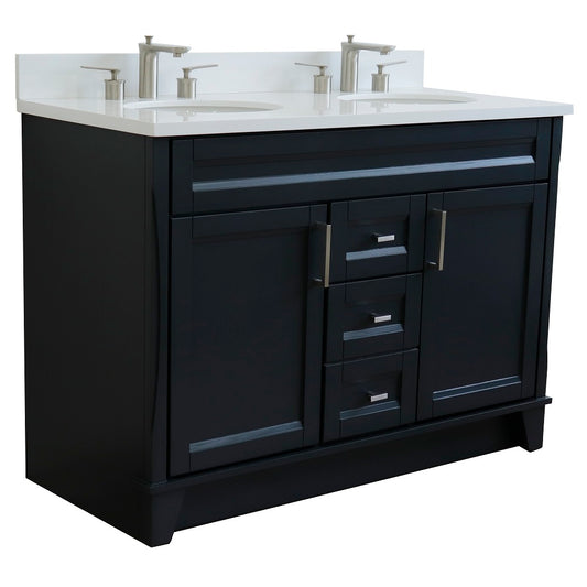 Bellaterra Home 49" Dark Gray Double Sink Bathroom with White Quartz and Oval Sink