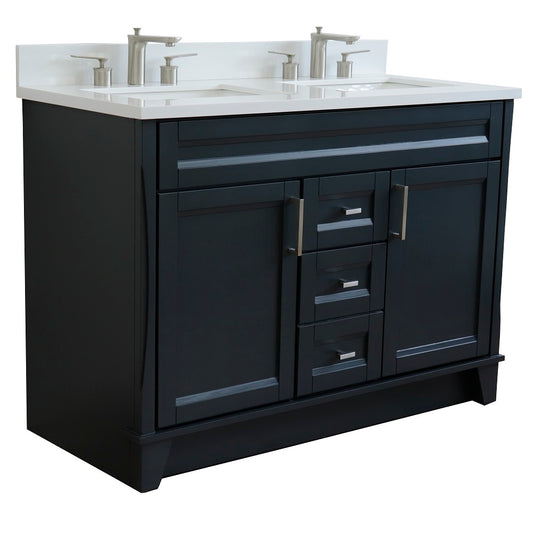 Bellaterra Home 49" Dark Gray Double Sink Bathroom Vanity with White Quartz and Rectangle Sink