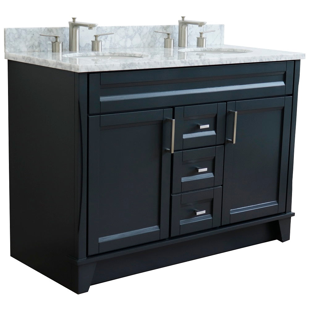 Bellaterra Home 49" Dark Gray Double Sink Bathroom Vanity with White Carrara Marble and Oval Sink