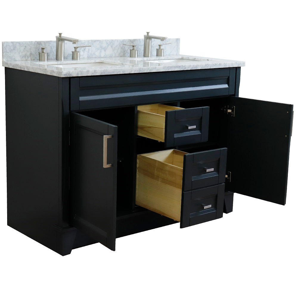 Bellaterra Home 49" Dark Gray Double Sink Bathroom Vanity with White Carrara Marble and Rectangle Sink