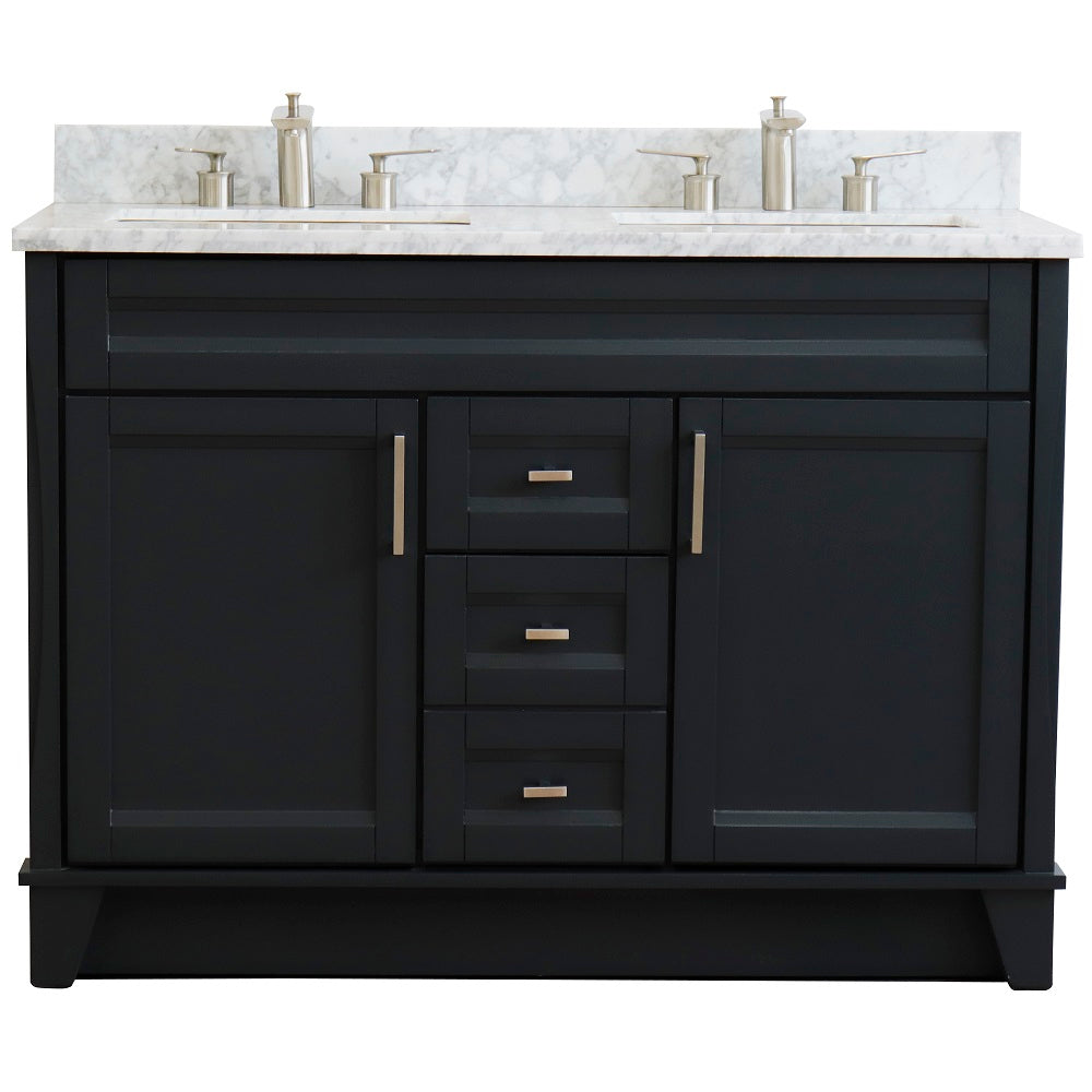 Bellaterra Home 49" Dark Gray Double Sink Bathroom Vanity with White Carrara Marble and Rectangle Sink