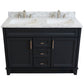 Bellaterra Home 49" Dark Gray Double Sink Bathroom Vanity with White Carrara Marble and Rectangle Sink