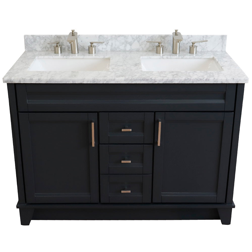 Bellaterra Home 49" Dark Gray Double Sink Bathroom Vanity with White Carrara Marble and Rectangle Sink