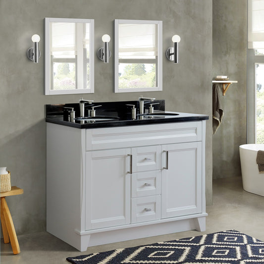 Bellaterra Home 49" White Double Sink Bathroom Vanity with Black Galaxy Granite and Oval Sink