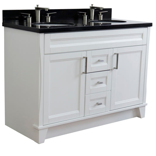 Bellaterra Home 49" White Double Sink Bathroom Vanity with Black Galaxy Granite and Oval Sink