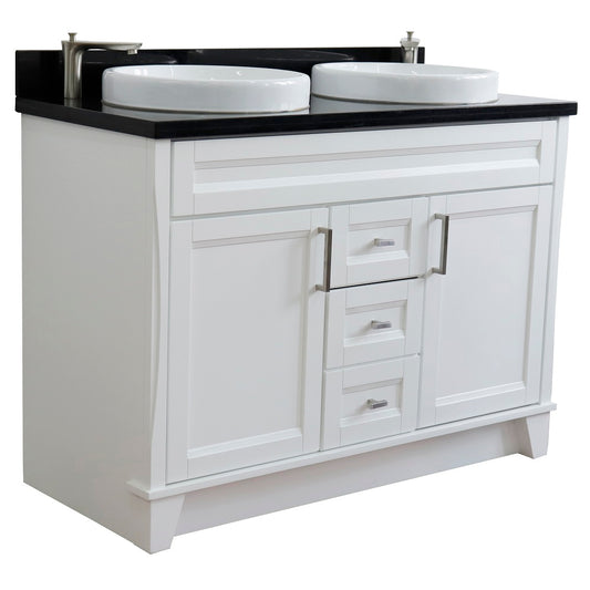 Bellaterra Home 49" White Double Sink Bathroom Vanity with Black Galaxy Granite and Round Sink