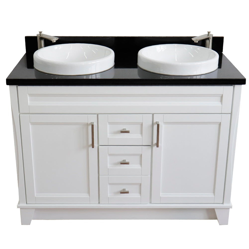 Bellaterra Home 49" White Double Sink Bathroom Vanity with Black Galaxy Granite and Round Sink