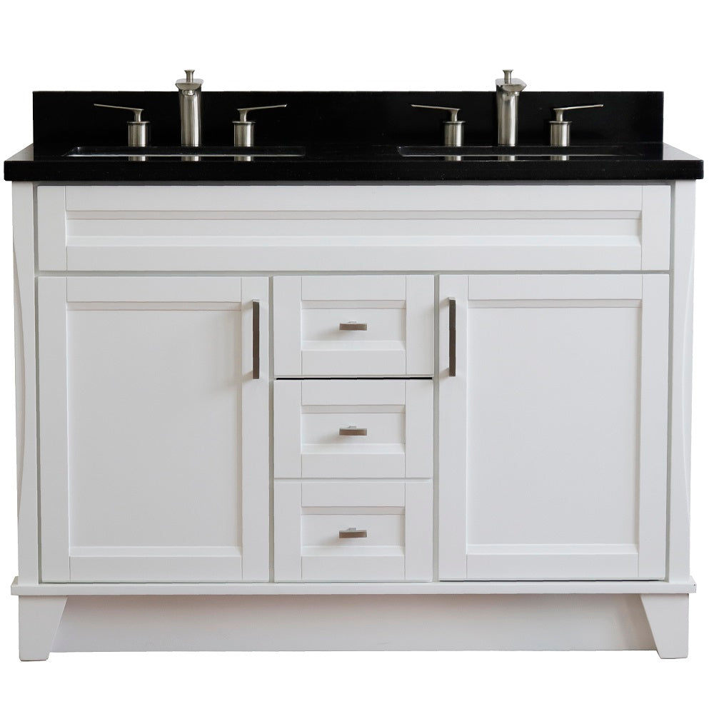 Bellaterra Home 49" White Double Sink Bathroom Vanity with Black Galaxy Granite and Rectangle Sink