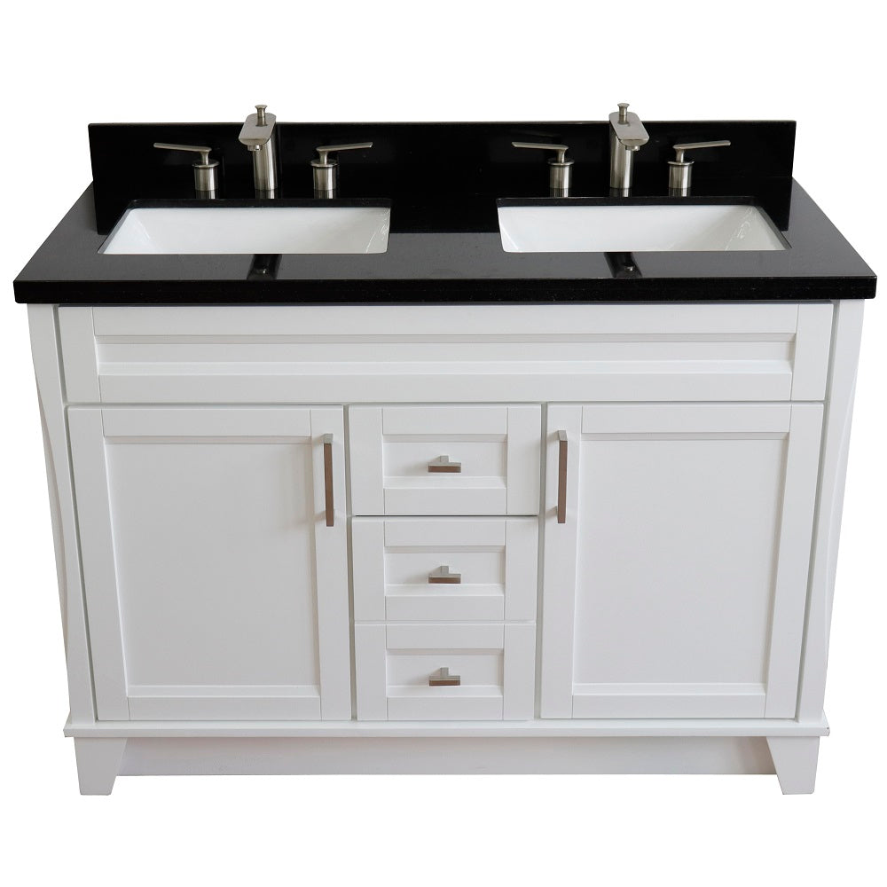 Bellaterra Home 49" White Double Sink Bathroom Vanity with Black Galaxy Granite and Rectangle Sink