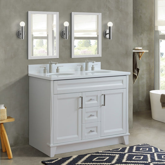 Bellaterra Home 49" White Double Sink Bathroom Vanity with White Quartz and Oval Sink