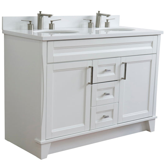 Bellaterra Home 49" White Double Sink Bathroom Vanity with White Quartz and Oval Sink