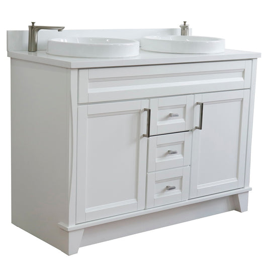 Bellaterra Home 49" White Double Sink Bathroom Vanity with White Quartz and Round Sink