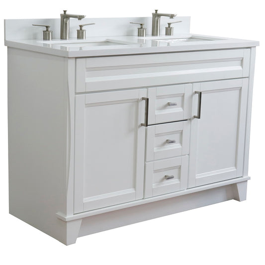 Bellaterra Home 49" White Double Sink Bathroom Vanity with White Quartz and Rectangle Sink