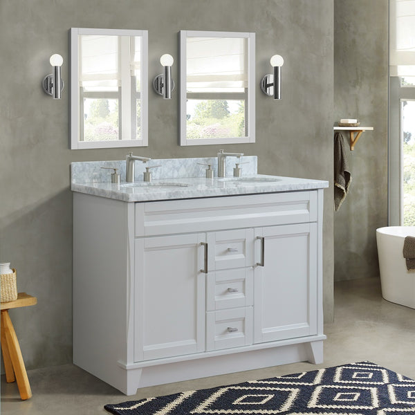 Bellaterra Home 49 White Double Sink Bathroom Vanity with White Carrara Marble and Oval Sink