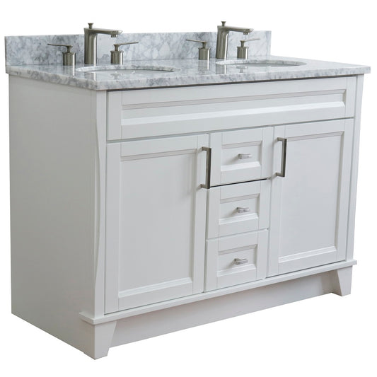 Bellaterra Home 49" White Double Sink Bathroom Vanity with White Carrara Marble and Oval Sink