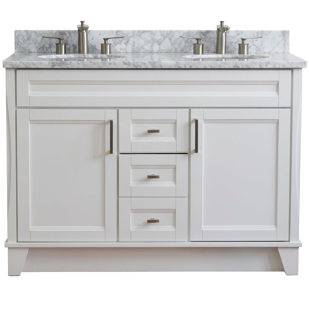 Bellaterra Home 49" White Double Sink Bathroom Vanity with White Carrara Marble and Oval Sink