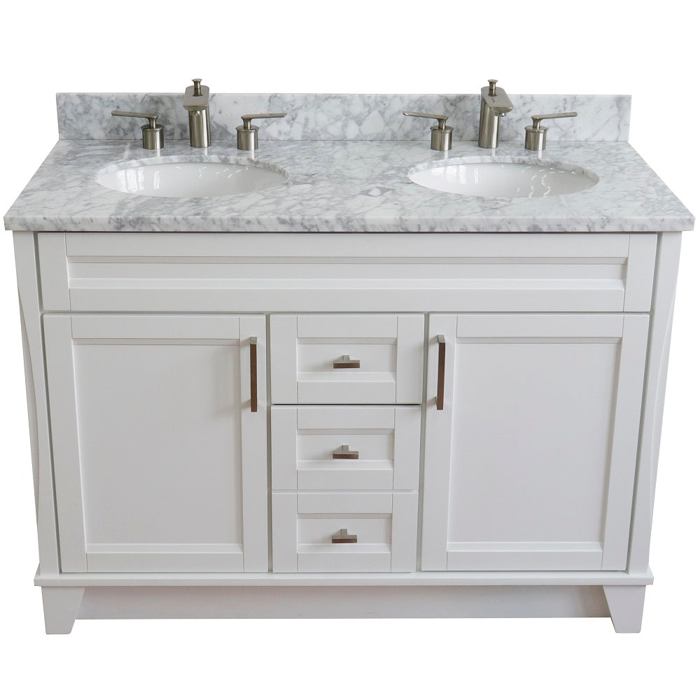 Bellaterra Home 49" White Double Sink Bathroom Vanity with White Carrara Marble and Oval Sink