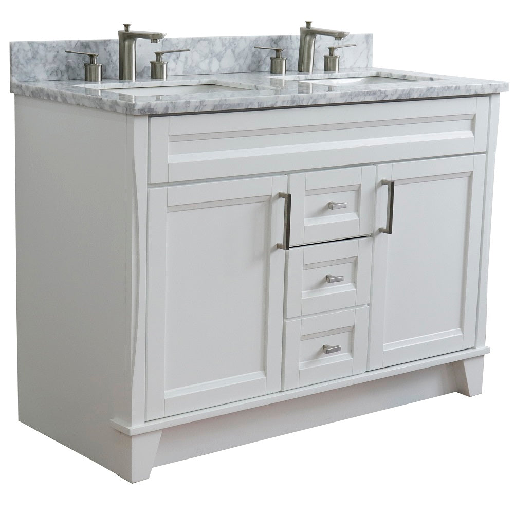 Bellaterra Home 49" White Double Sink Bathroom Vanity with White Carrara Marble and Rectangle Sink