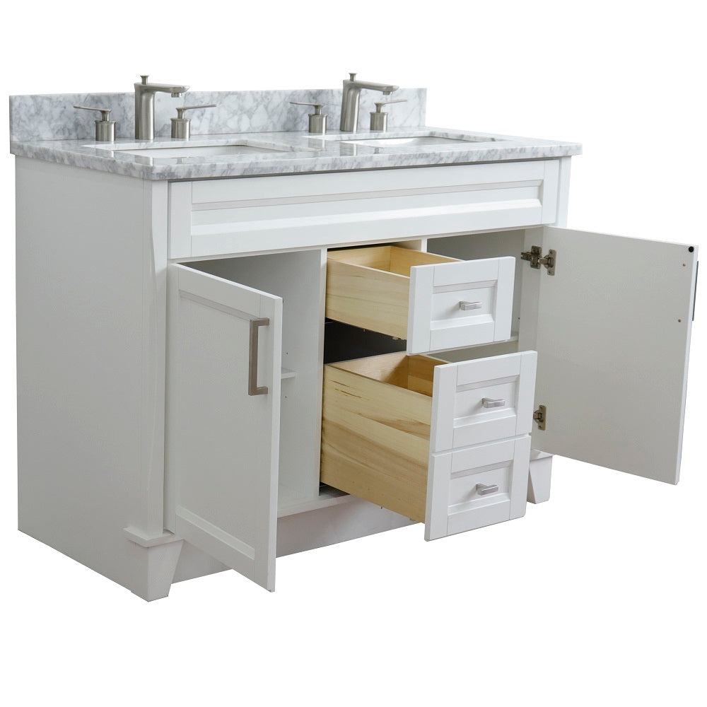 Bellaterra Home 49" White Double Sink Bathroom Vanity with White Carrara Marble and Rectangle Sink