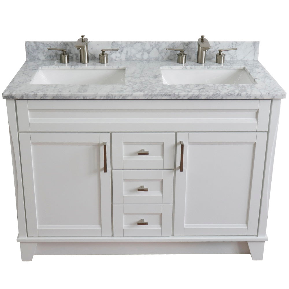 Bellaterra Home 49" White Double Sink Bathroom Vanity with White Carrara Marble and Rectangle Sink