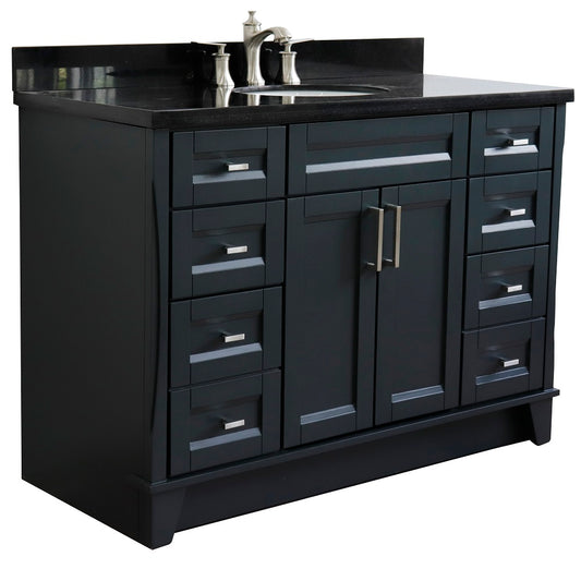 Bellaterra Home 49" Dark Gray Single Sink Bathroom Vanity with Black Galaxy Granite and and Oval Sink