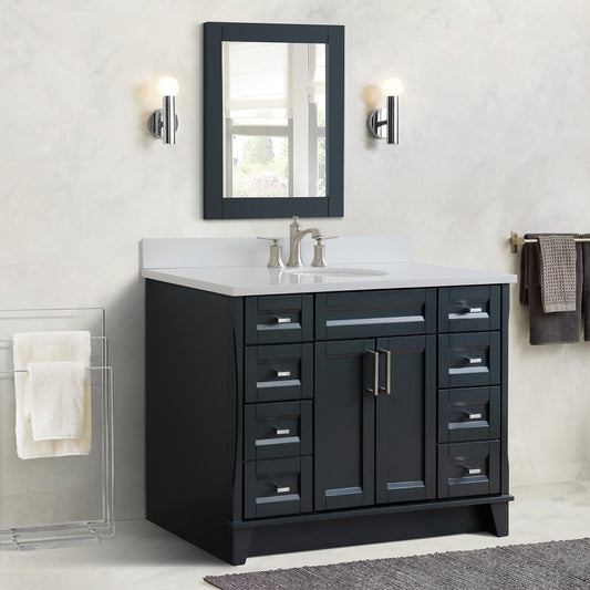 Bellaterra Home 49" Dark Gray Single Sink Bathroom Vanity with White Quartz and and Oval Sink