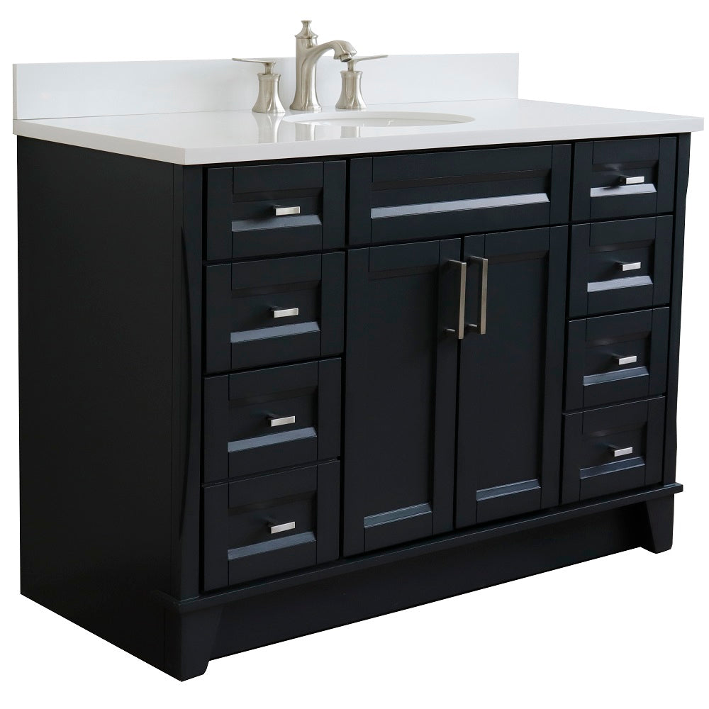 Bellaterra Home 49" Dark Gray Single Sink Bathroom Vanity with White Quartz and and Oval Sink