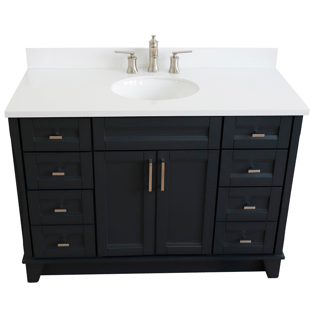 Bellaterra Home 49" Dark Gray Single Sink Bathroom Vanity with White Quartz and and Oval Sink