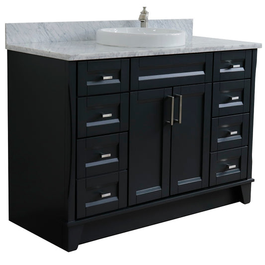 Bellaterra Home 49" Dark Gray Single Sink Bathroom Vanity with White Carrara Marble and Round Sink