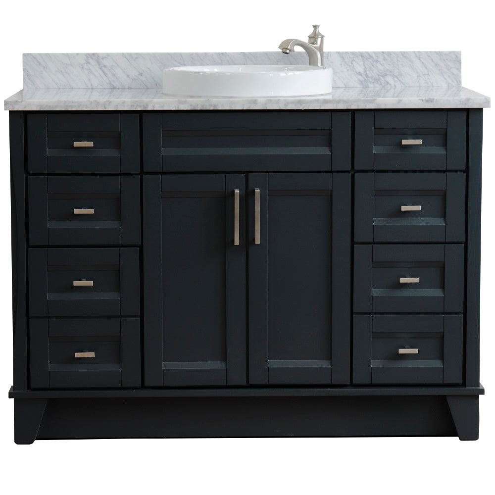 Bellaterra Home 49" Dark Gray Single Sink Bathroom Vanity with White Carrara Marble and Round Sink