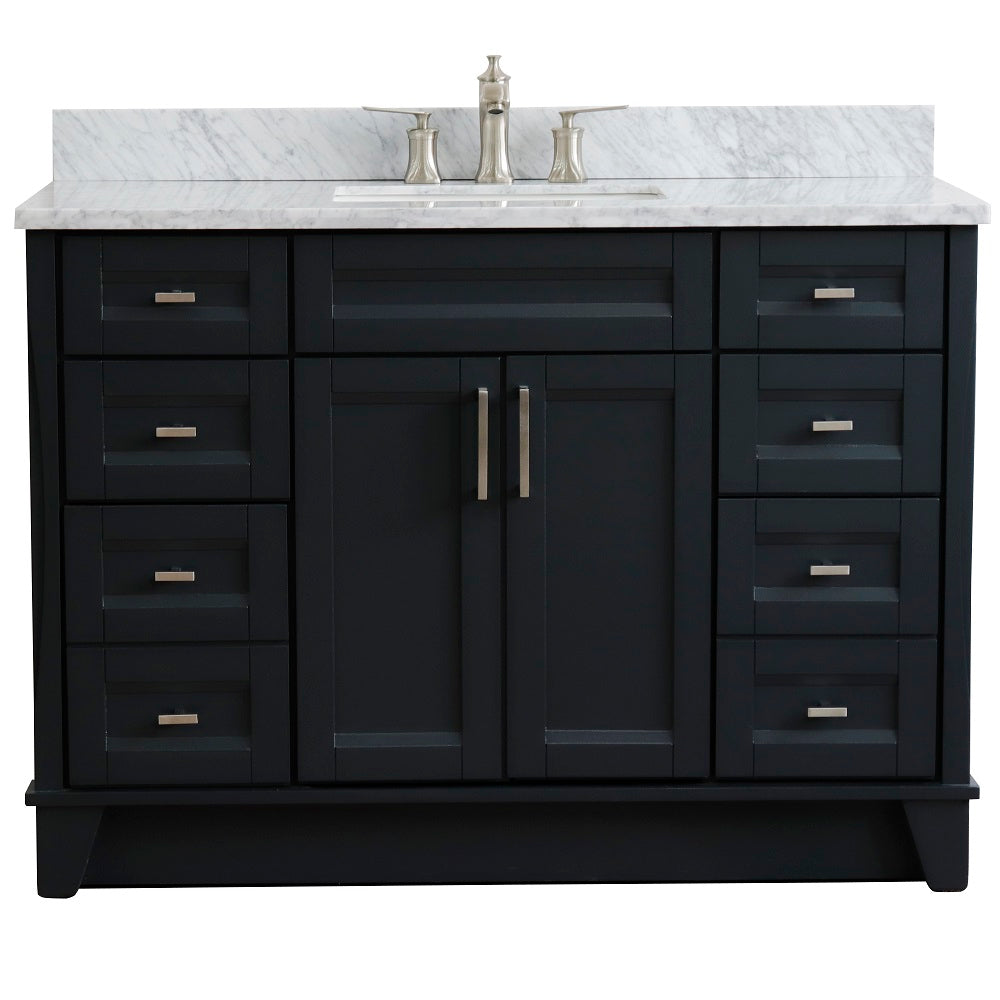 Bellaterra Home 49" Dark Gray Single Sink Bathroom Vanity with White Carrara Marble and Rectangle Sink