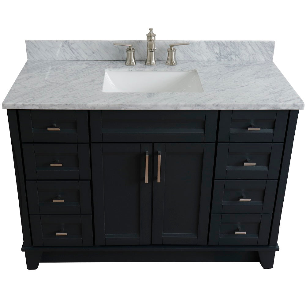 Bellaterra Home 49" Dark Gray Single Sink Bathroom Vanity with White Carrara Marble and Rectangle Sink