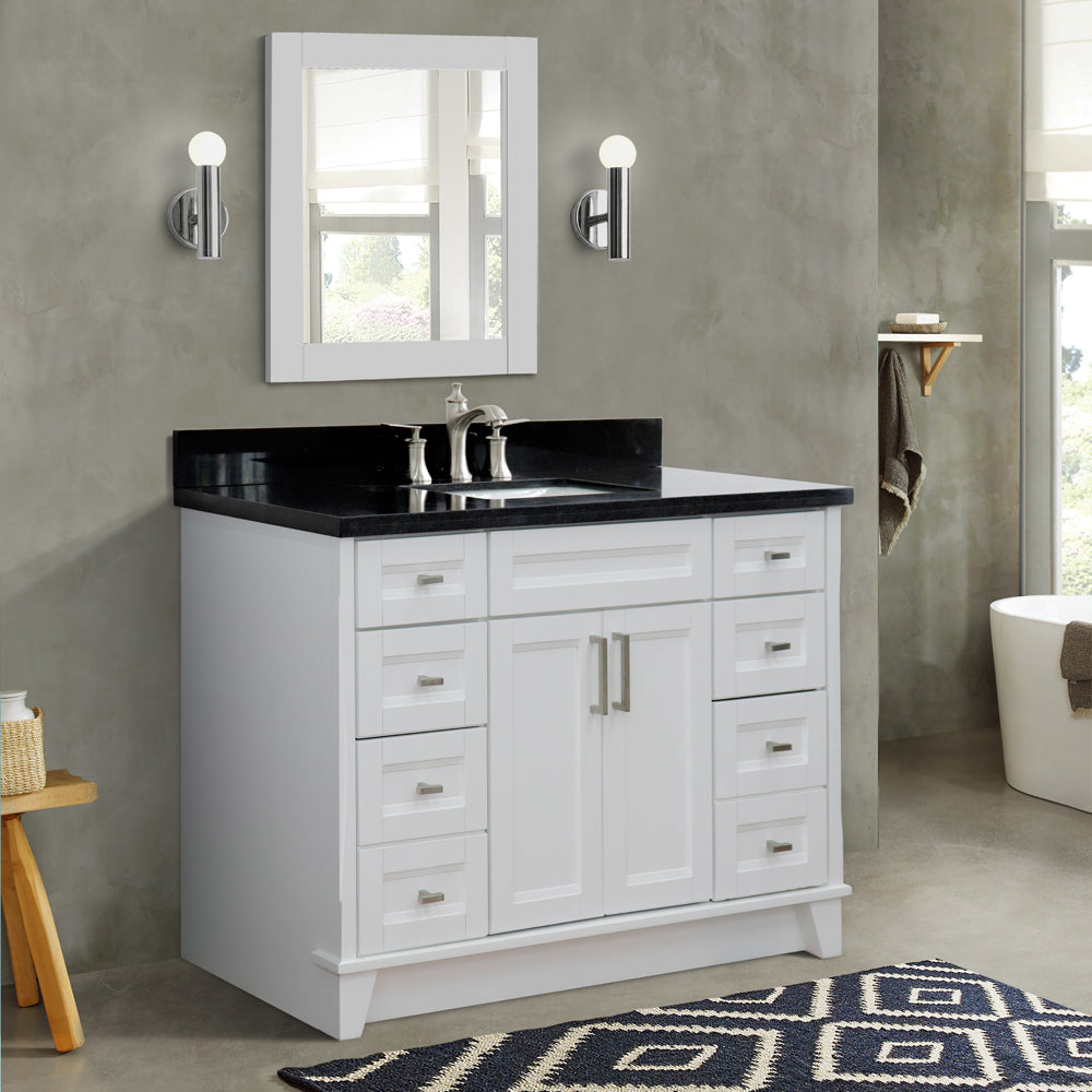 Bellaterra Home 49" White Single Sink Bathroom Vanity with Black Galaxy Granite and Rectangle Sink