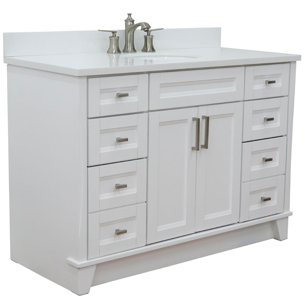 Bellaterra Home 49" White Single Sink Bathroom Vanity with White Quartz and and Oval Sink