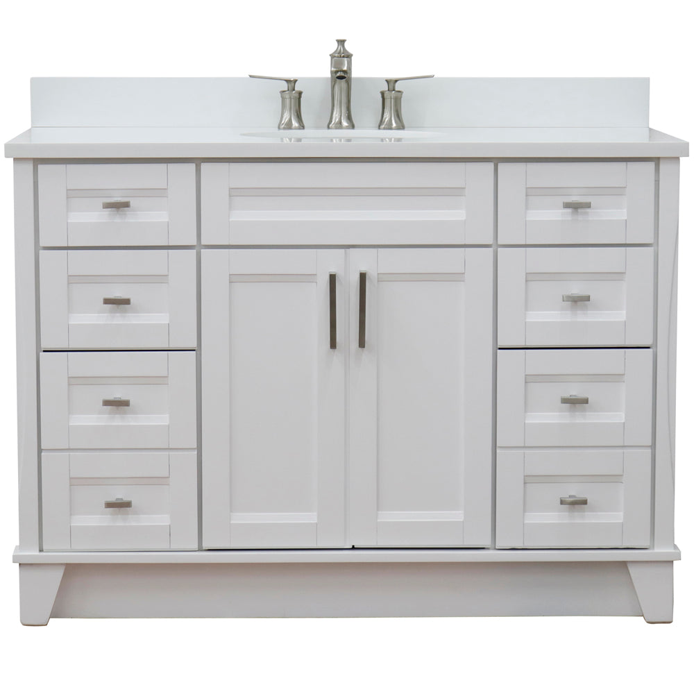 Bellaterra Home 49" White Single Sink Bathroom Vanity with White Quartz and and Oval Sink