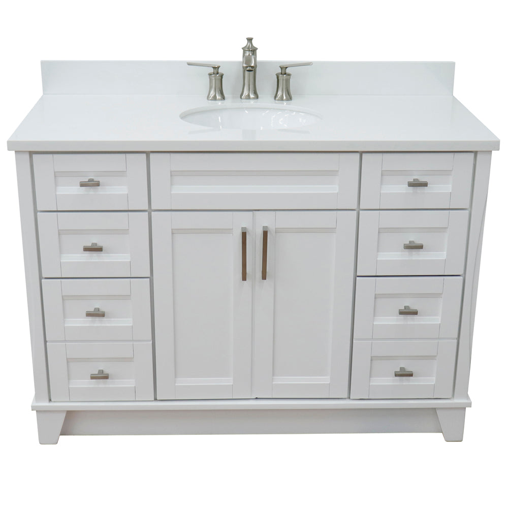 Bellaterra Home 49" White Single Sink Bathroom Vanity with White Quartz and and Oval Sink