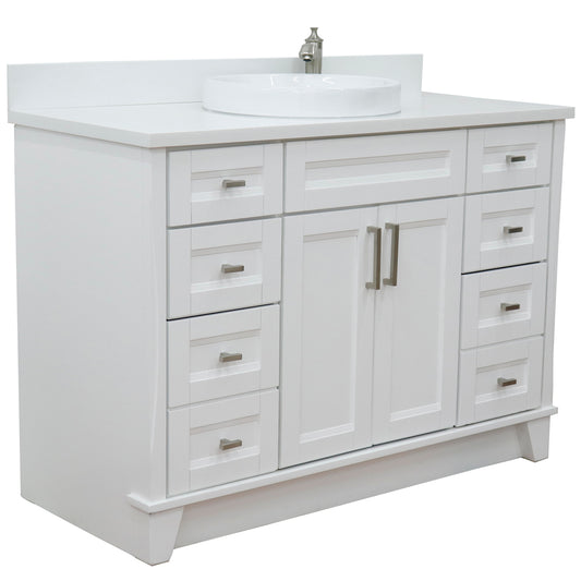 Bellaterra Home 49" White Single Sink Bathroom Vanity with White Quartz and Round Sink