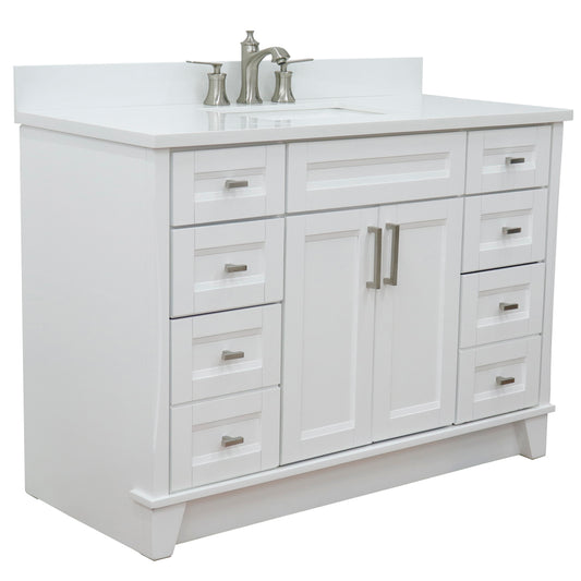 Bellaterra Home 49" White Single Sink Bathroom Vanity with White Quartz and Rectangle Sink